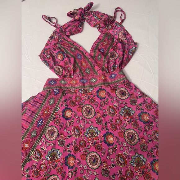 Kohinoor Pakastani Designer Open Back Pink & Gold Maxi Dress Size M Maximalist - Picture 2 of 12